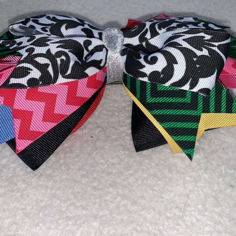 Big Multi Color Hairbow Bow OTT Custom Made Black White Pink Green EUC